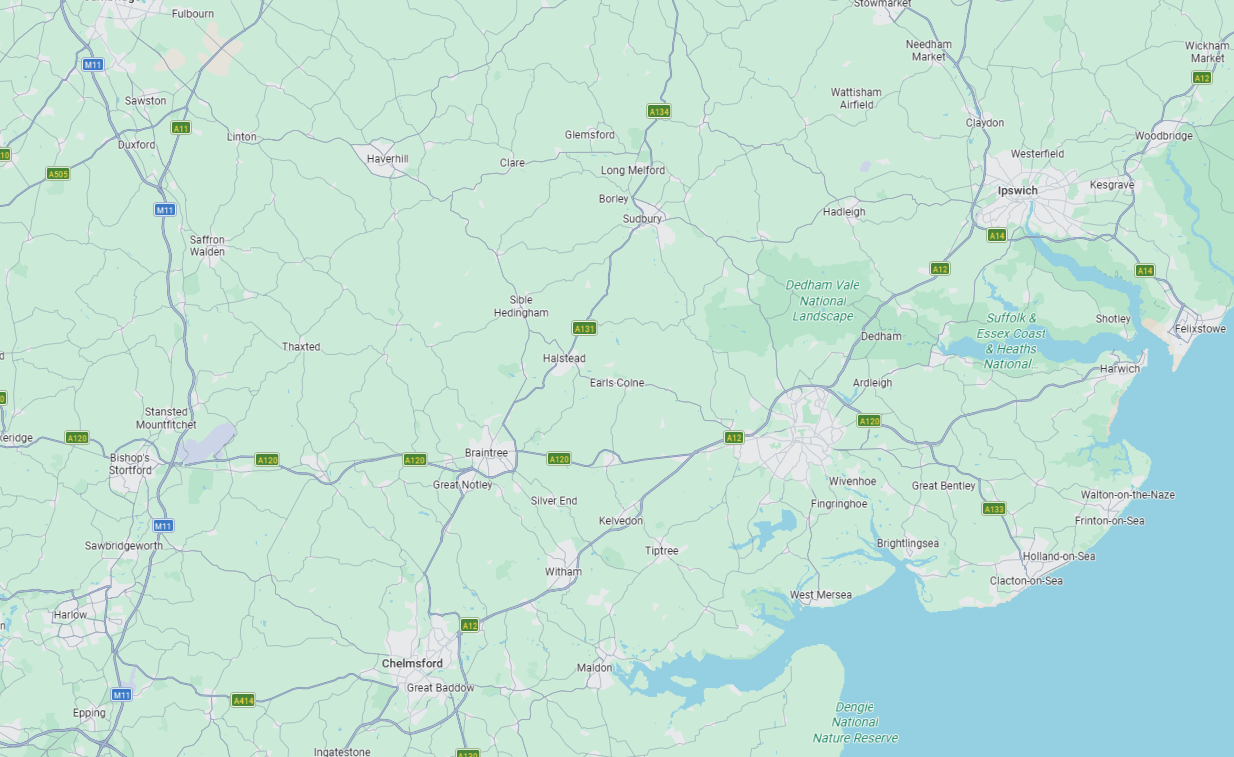 Map showing the areas covered by Amor Roofing